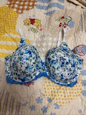Floral Blue Underwire Bra - Blue